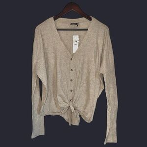Urban Outfitters Out From Under Jojo Oversized Thermal Button-Front Top Tan